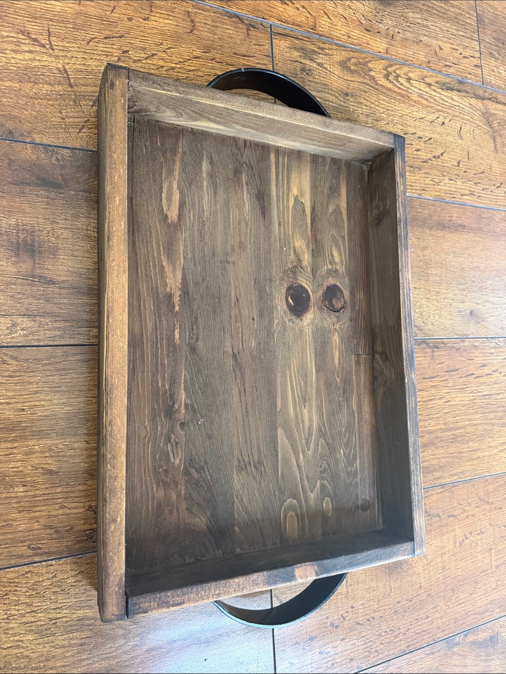 T.J.Maxx Rustic Wood Vanity Tray in Dark Brown with Black Handles